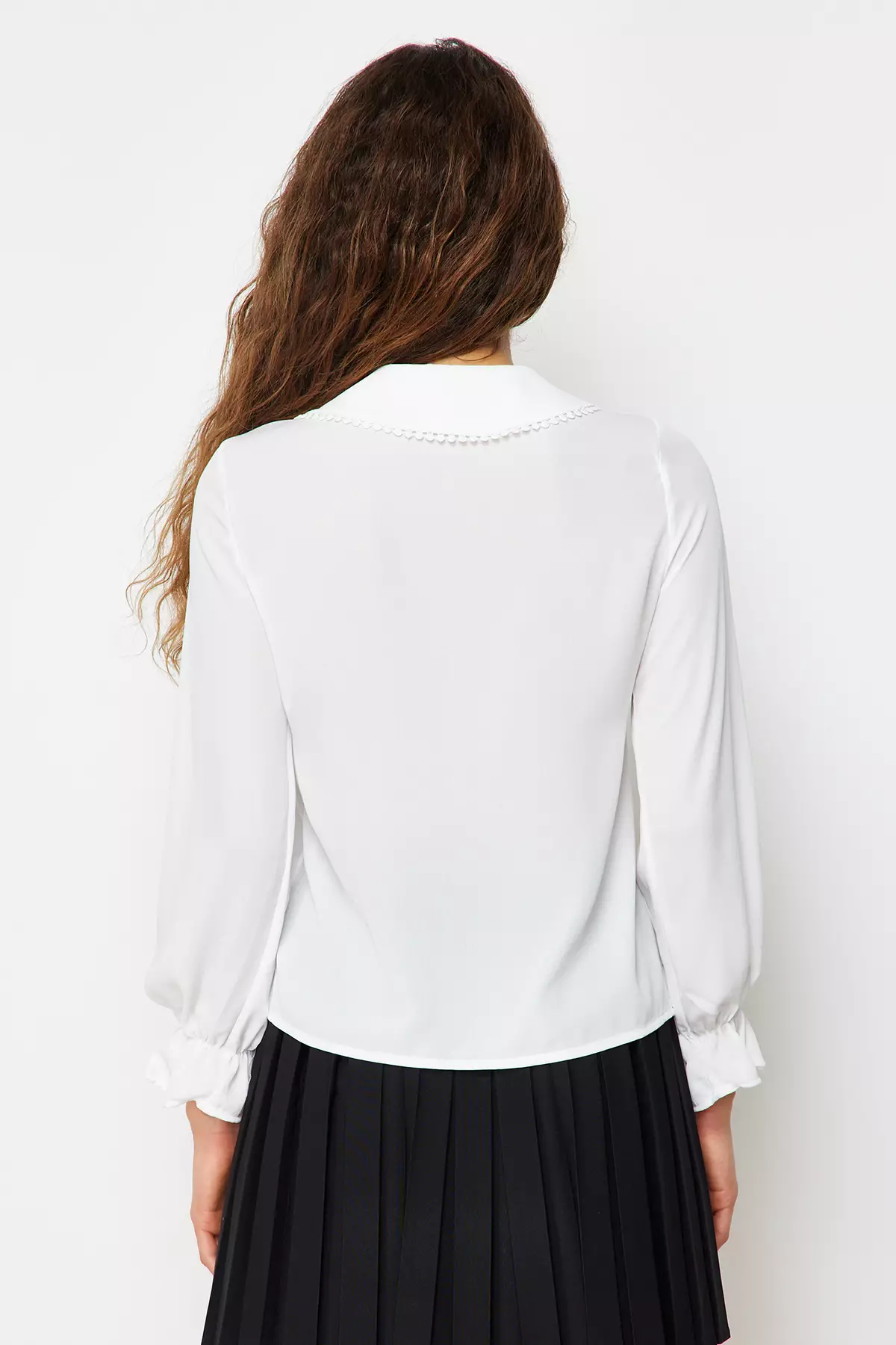Embroidery Trim Collar Blouse