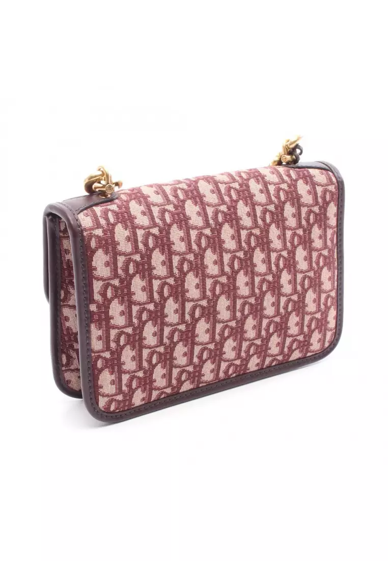 Pre-Loved Christian Dior Addict oblique Shoulder bag canvas leather Bordeaux beige