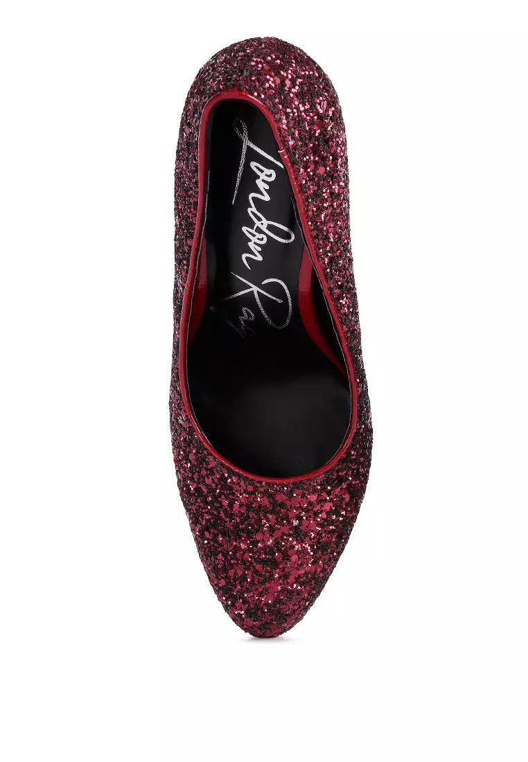 Burgundy Glitter Conical Heel Pumps