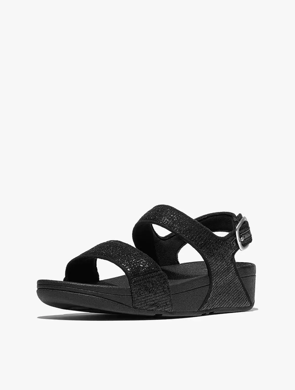 Fitflop Lulu Crinkled-Shimmer Back-Strap Sandals - Metallic Black