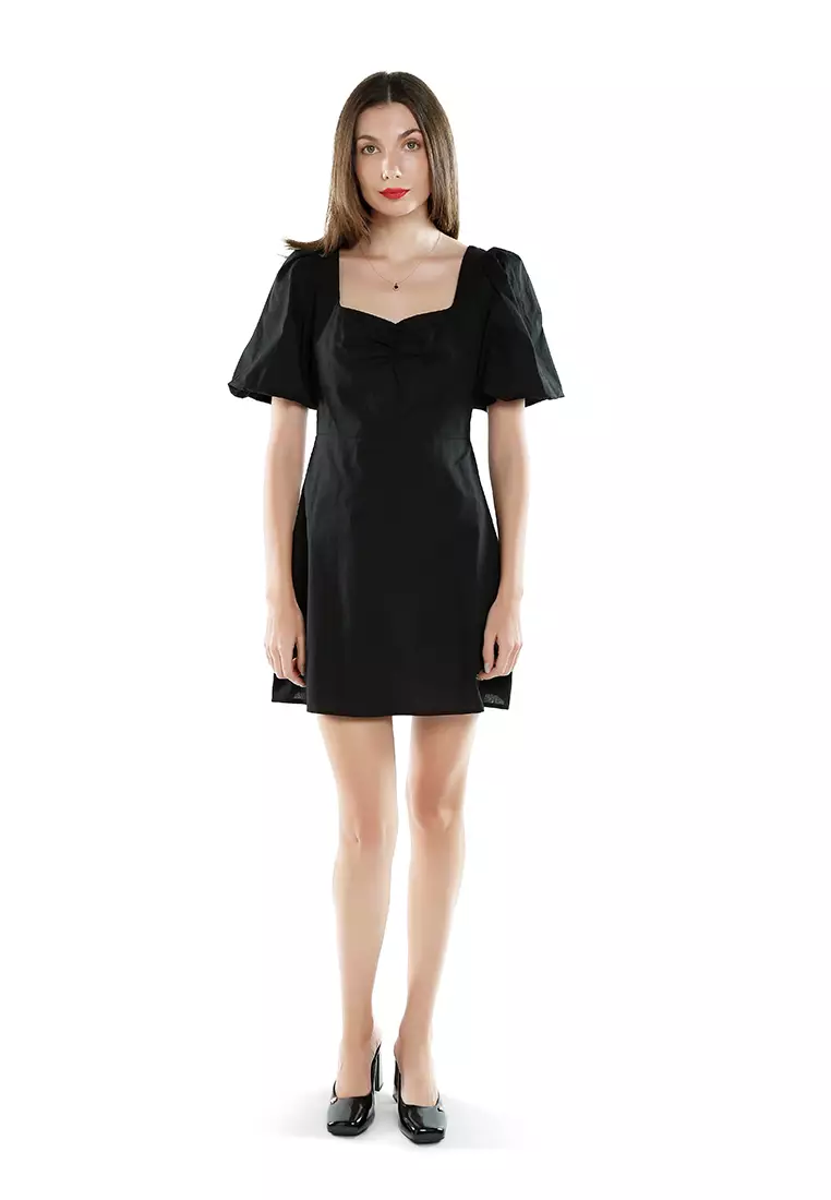 Sweetheart Neck A-Line Dress In Black