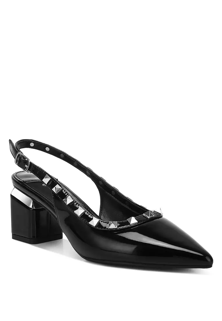 Sandal Slingback Berhiaskan Stud dalam Warna Hitam