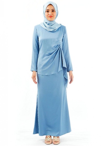 Buy Kamdar Ireena Drapes Baju Kurung Modern Blue Grey Online Zalora Malaysia