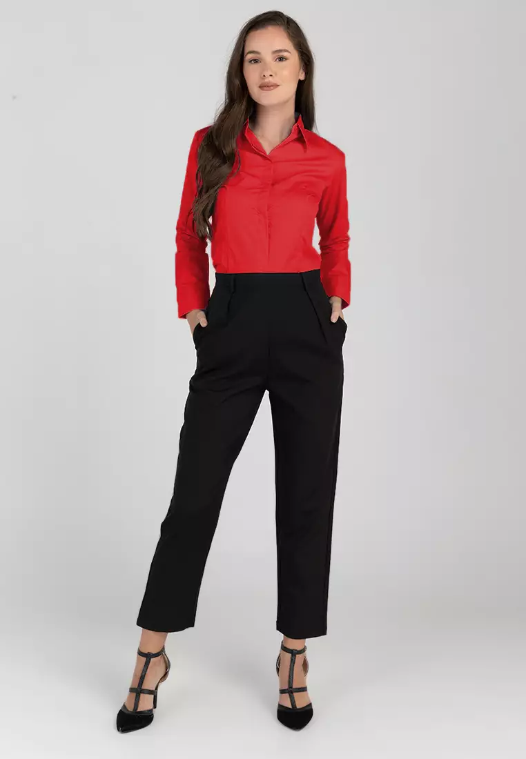 Della Pinstripe Long Sleeve Office Blouse