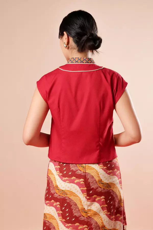 MINIMAL x Melvee - Yujie - Printed Cheongsam Top - Red