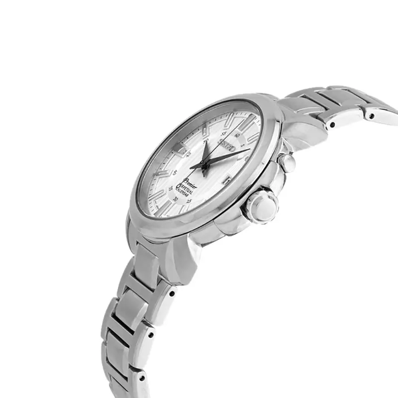 Jam Tangan Pria Seiko Premier SNQ155P1 Discover More Perpetual Calendar Silver Dial Stainless Steel Strap