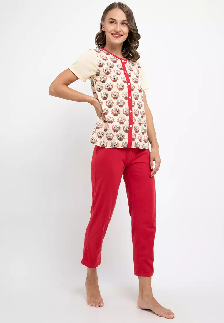 Pyjama Pijama Short Sleeve Long Pants Sleepwear