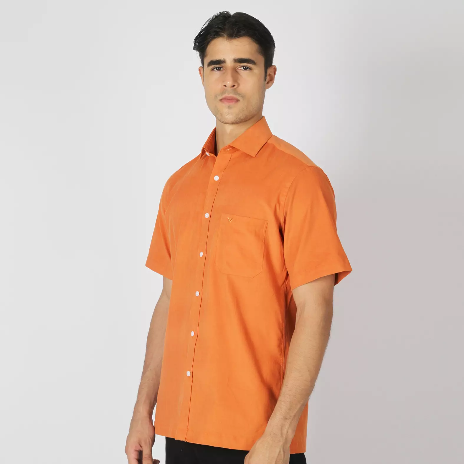 Kemeja Lengan Pendek Ethan White Solid Tangerine Breeze - Orange
