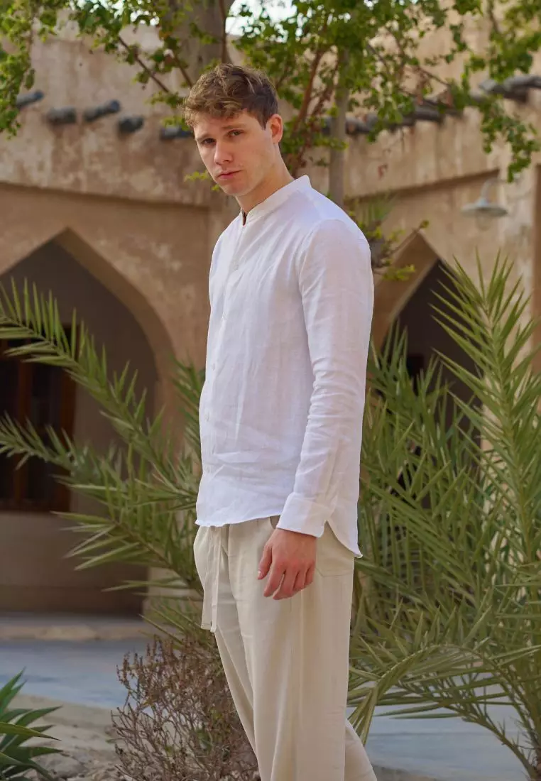 Salt Kemeja Linen Lengan Panjang Pria Putih | Linen Long Sleeve Shirt Men White