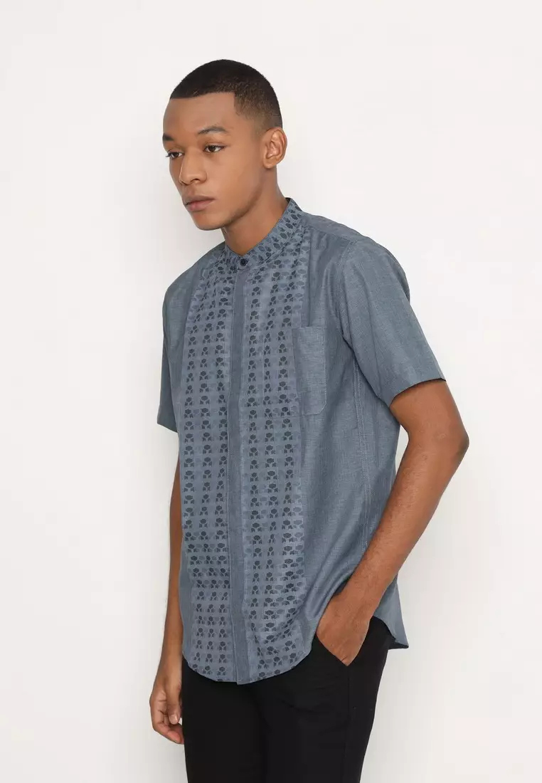 RBJ Kemeja Koko Border Biru Regular Fit Pria