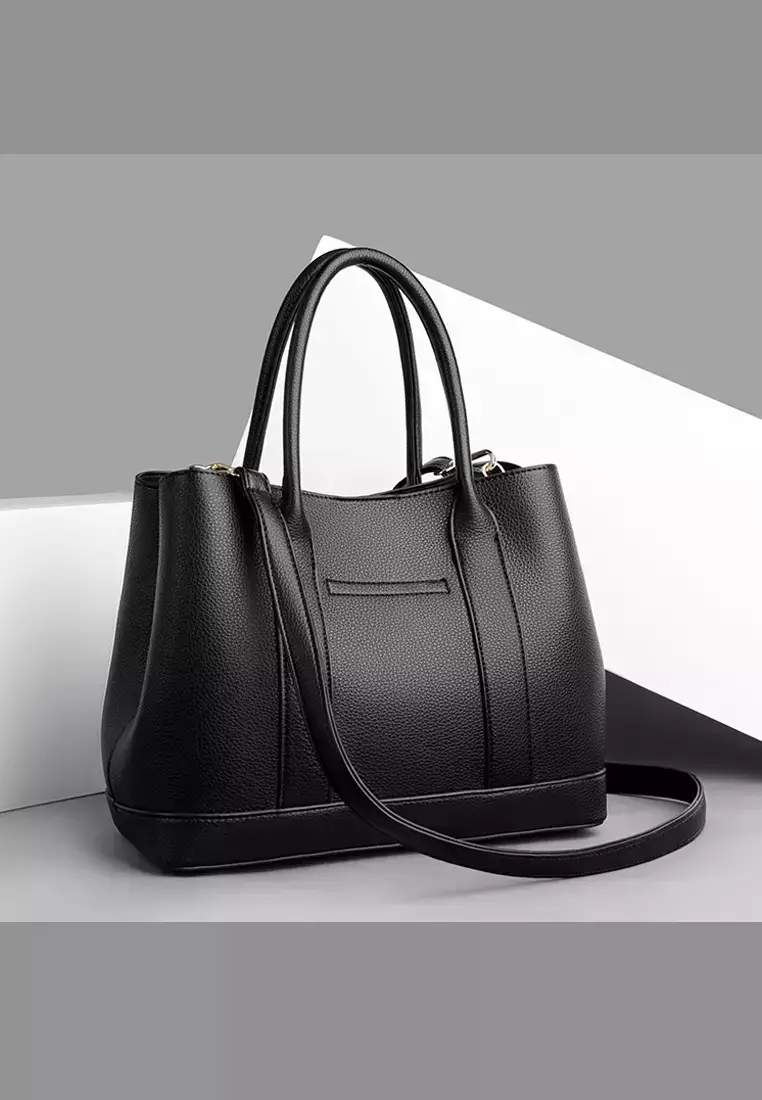 Stylish Faux Leather Three Way Tote Bag
