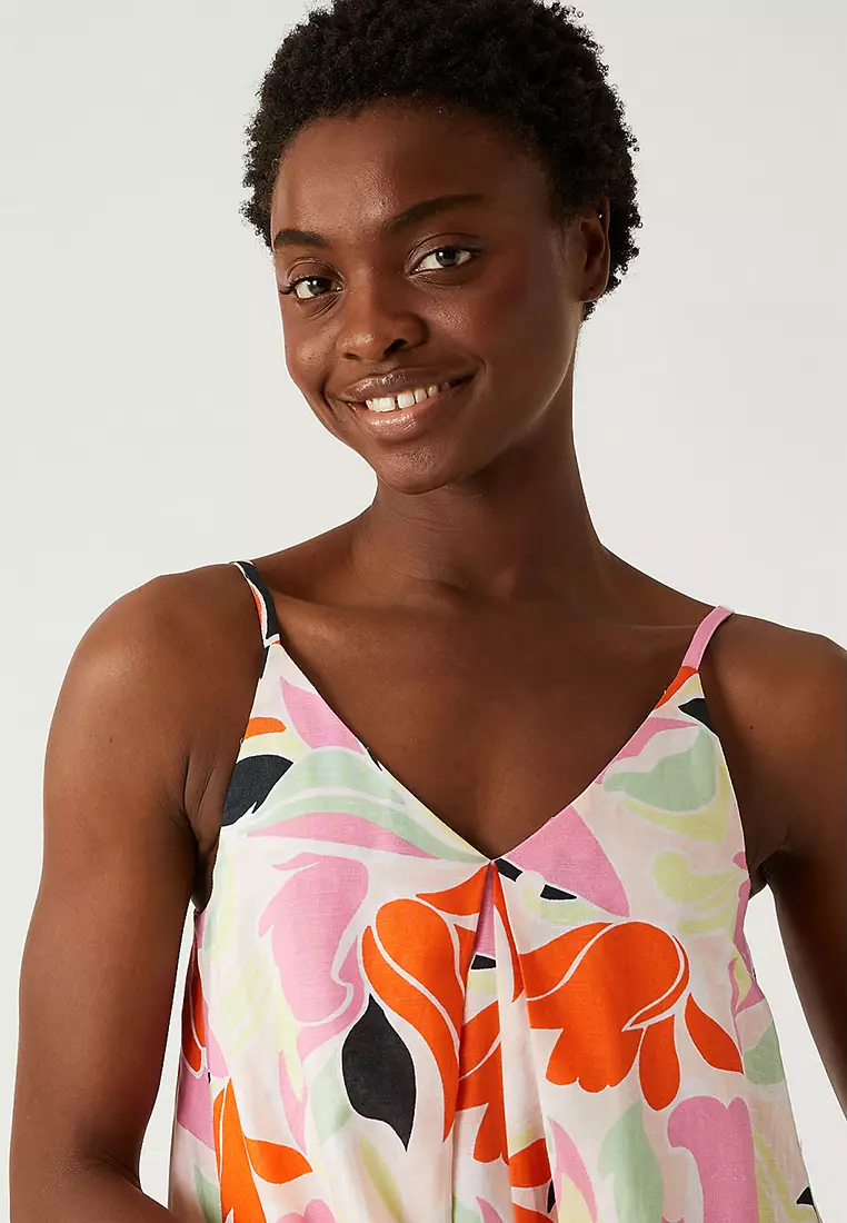 Linen Rich V-Neck Midi Slip Dress