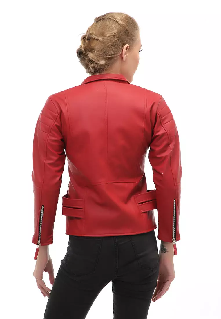 Glenice Jacket Outer Wanita Lengan Panjang Windproof Zipper Pocket Material Leather ORIGINAL