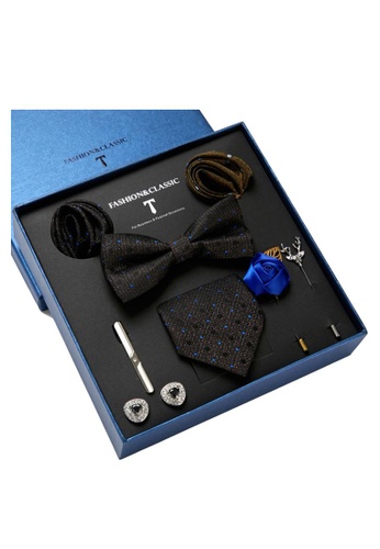 Kings Collection brown Bow Tie, Pocket Square, Brooch, Tie Clip 8 Pieces Gift Set (KCBT2151) EBD78AC40140AAGS_1
