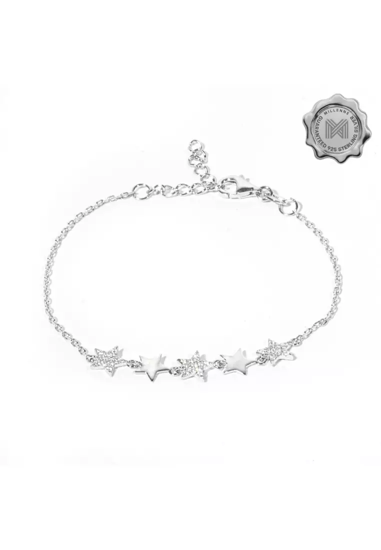 Match The Stars 5 Stars Cubic Zirconia Silver Bracelet with 925 Sterling Silver