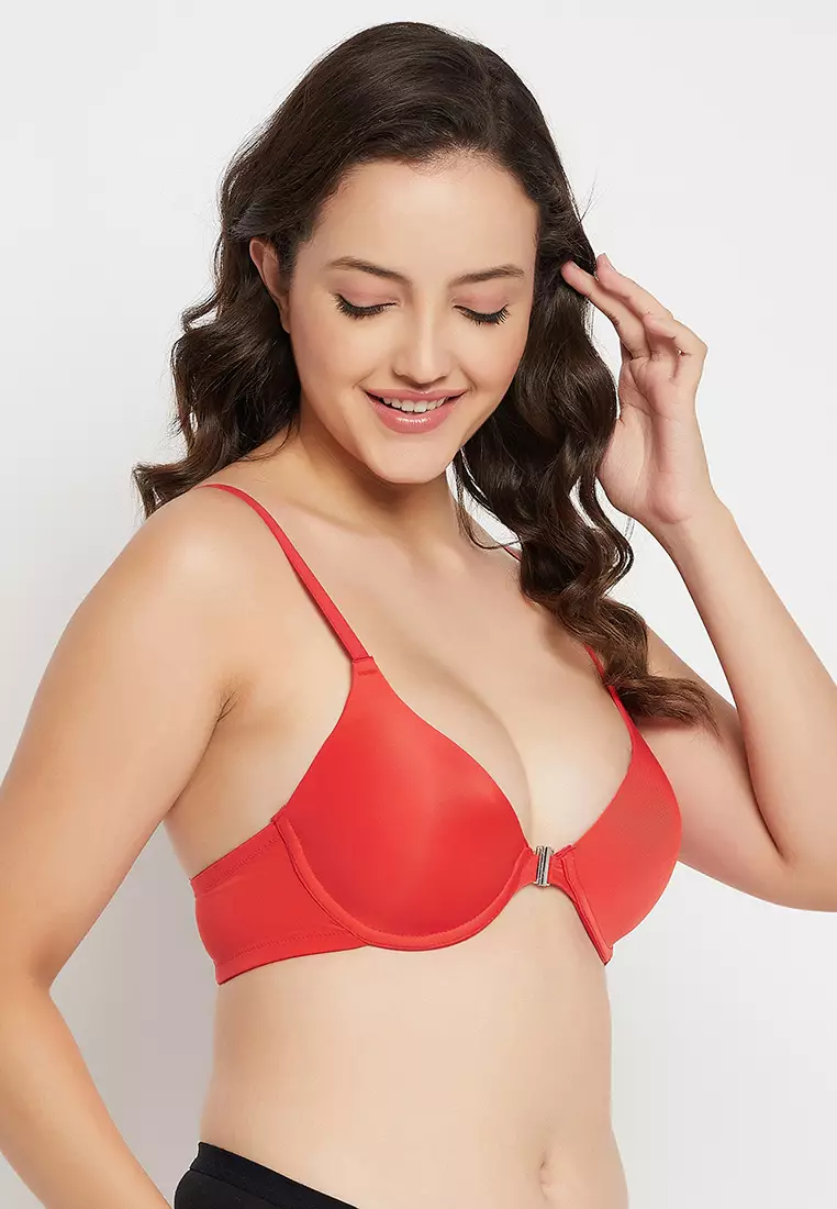 Clovia Level 1 Push-Up Padded Underwired Demi Cup Front Open Plunge Bra in Red