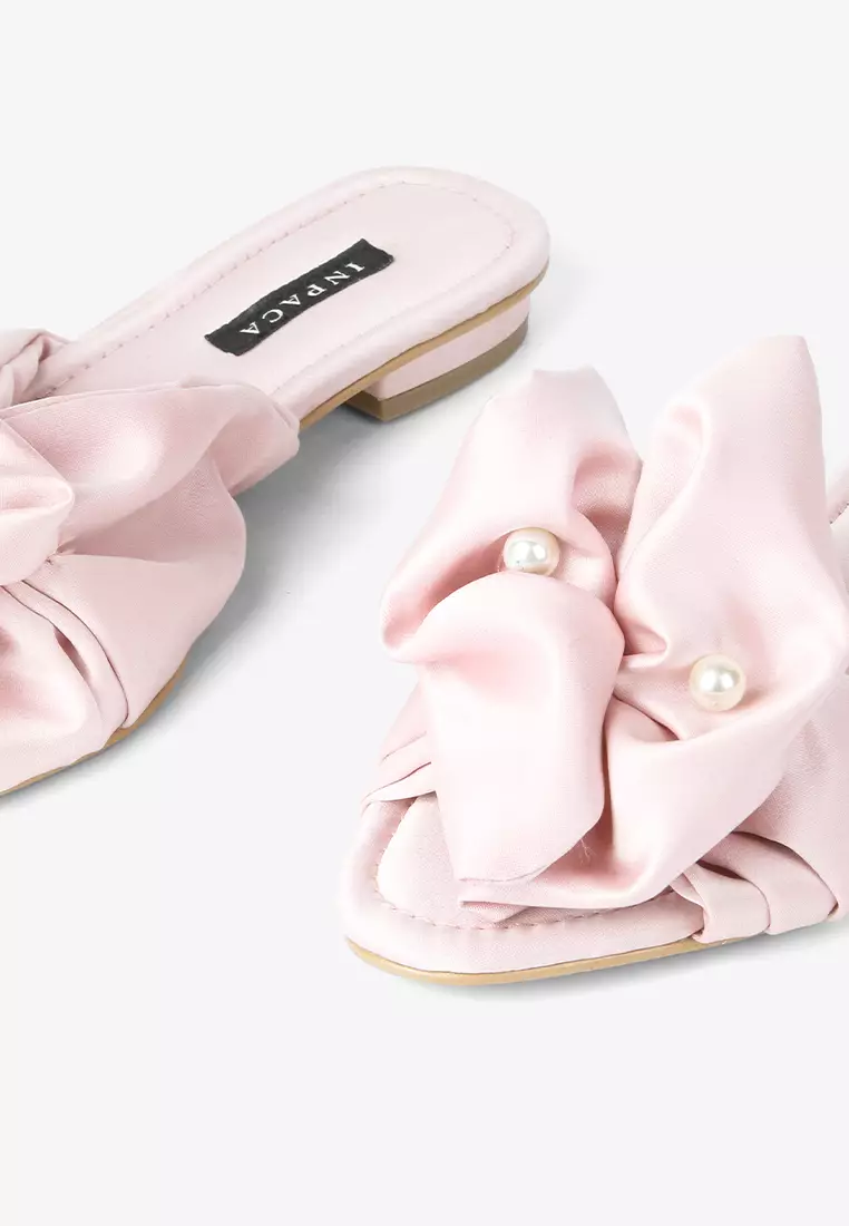Satin Sandals with Pearl Claudette Rose Gold