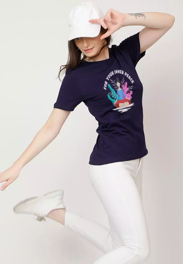 For YourInner Relaxed Short Sleeve Stylish Navy Blue Cotton Casual Graphic Print Tee/TShirt