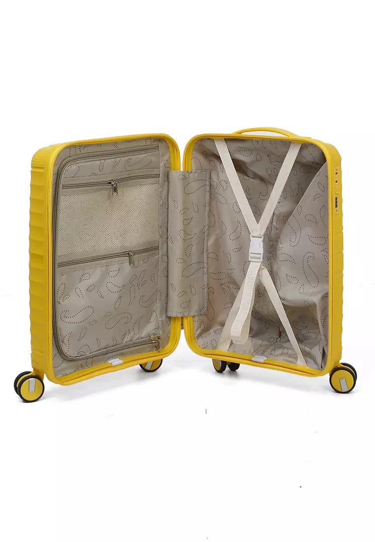 Carlton Koper Size 20inch Unisex Lock Anti Theft Zipper Suitcase Material Fiber ORIGINAL - Yellow