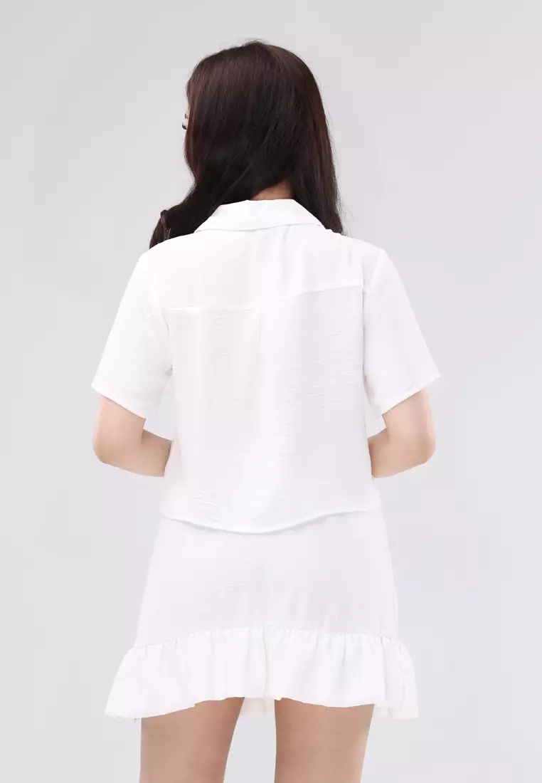Linen Wrinkles Short Sleeves Blouse/Skirt