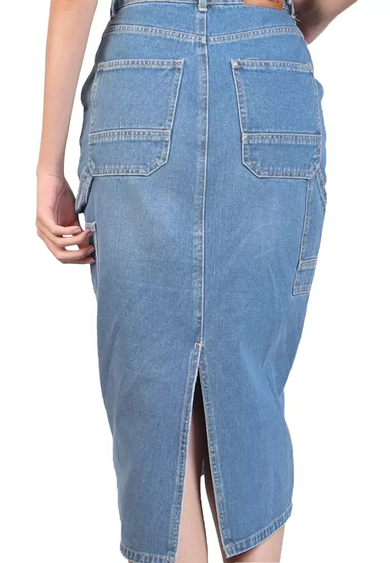 Denim Utility Midi Skirt
