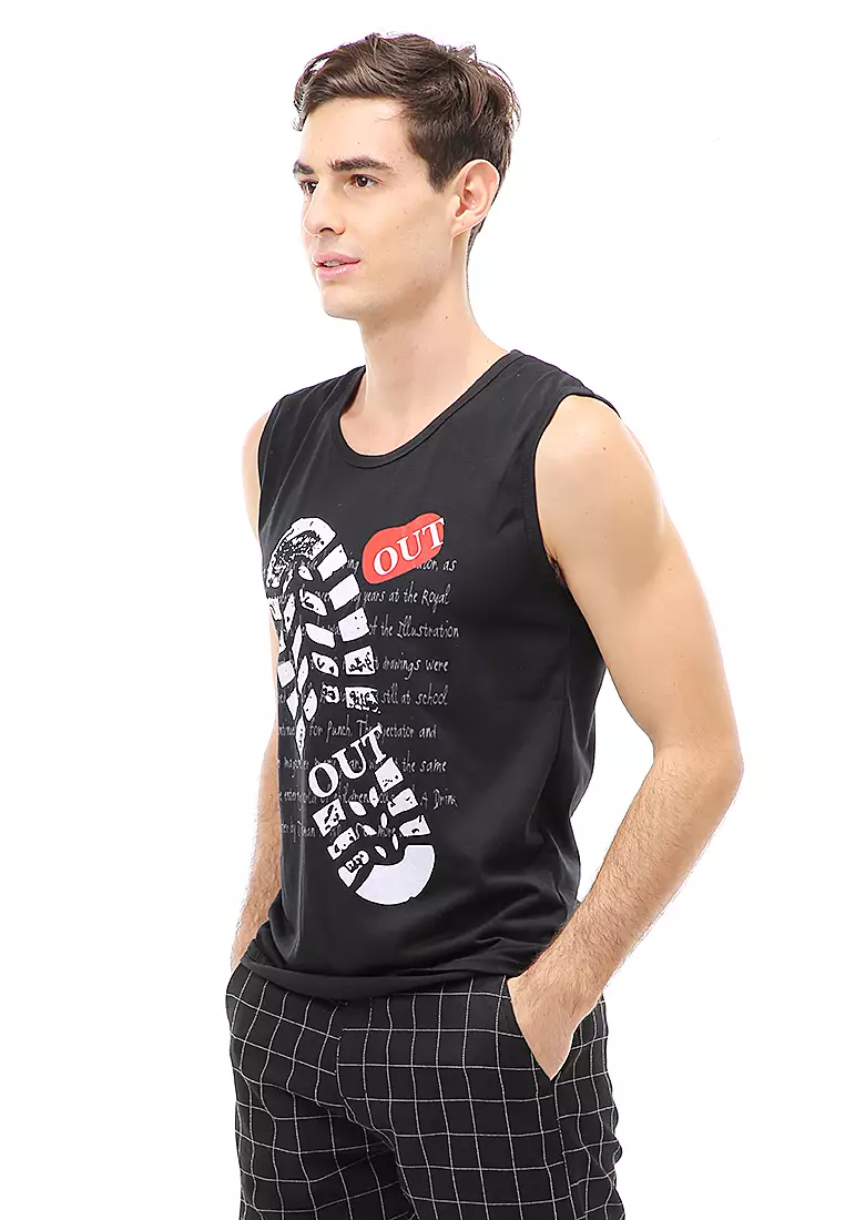 Agies Pakaian Dalam Pria Tank Top Singlet Out Motive Material Cotton ORIGINAL - Black