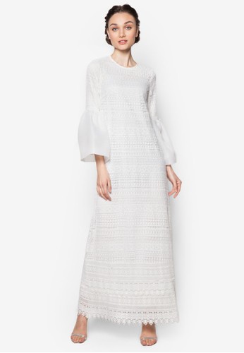 Lubna Full Lace Organza Sleeve Dress