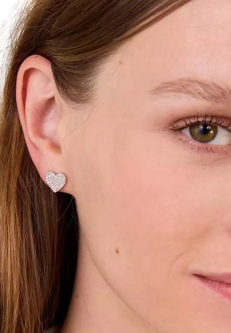 Yours Truly Pave Heart Studs Earrings - Silver O0R00154