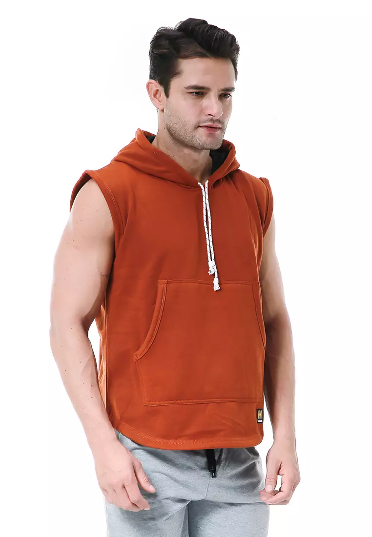 Bobby Atasan Kasual Pria Singlet Hoodie Motif Polos Sweater Tanpa Lengan Material Fleece ORIGINAL - Brown