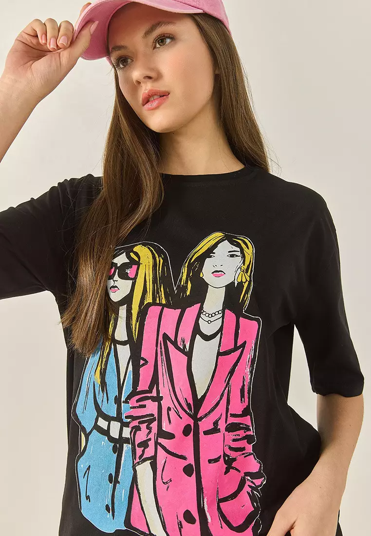 Women's Crew Neck Printed Short Sleeve T-Shirt 5242 60284049