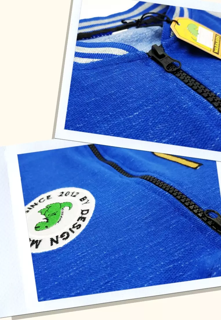 Wakakids Jaket Bayi Anak Laki Laki dan Perempuan Unisex Baseball Varsity Dino 3734 Biru