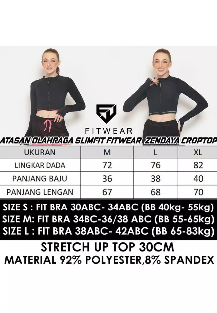 Fitwear - Jaket Crop Zip Front Olahraga Sepeda / Berenang ZENDAYA SLIMFIT LS - NEON