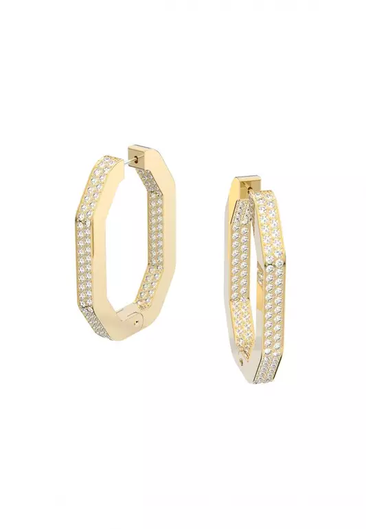 Dextera Hoop Earrings Octagonal Full Pavé Large White Gold-Tone Plated