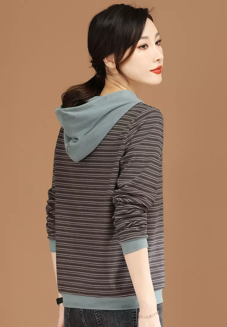 Casual striped hooded sweater online