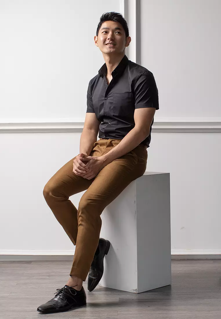 Kemeja Tangan Pendek Formal Stretch Oxcon Black