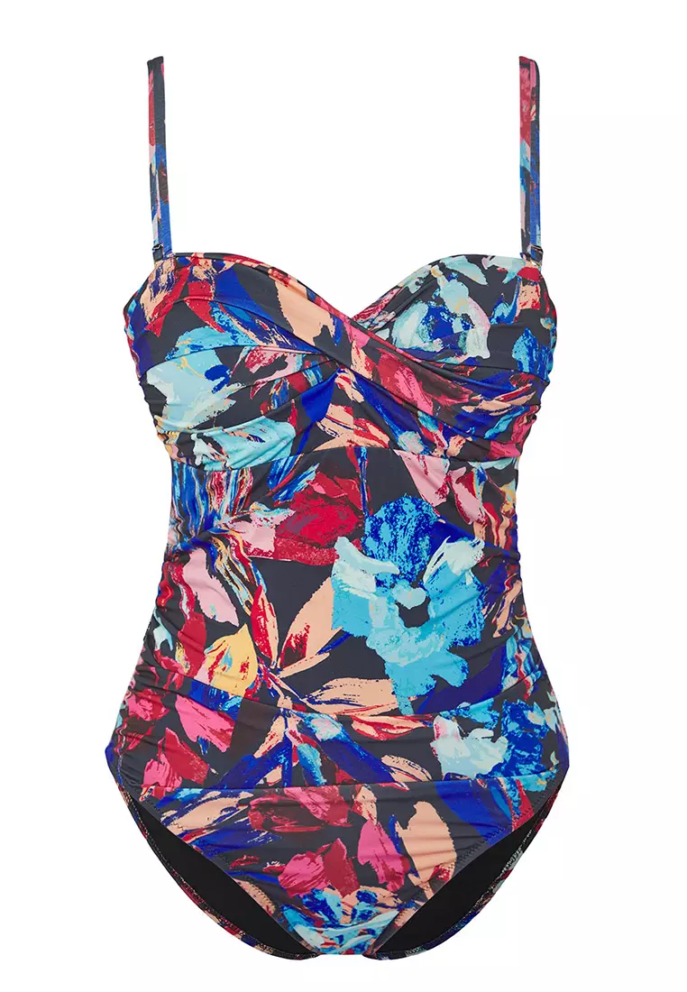Floral Patterned Strapless Draped Regular Swimsuit TBESS25MA00088