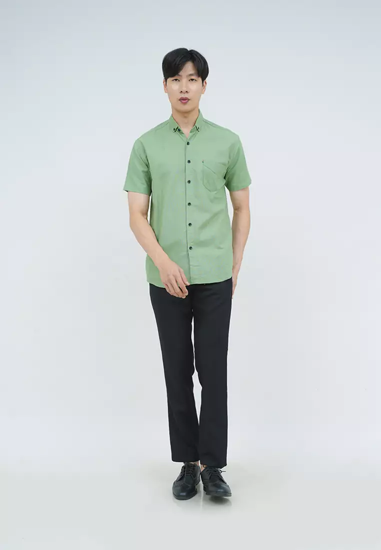 Kemeja lengan pendek pria formal slim fit mint green houseofcuff