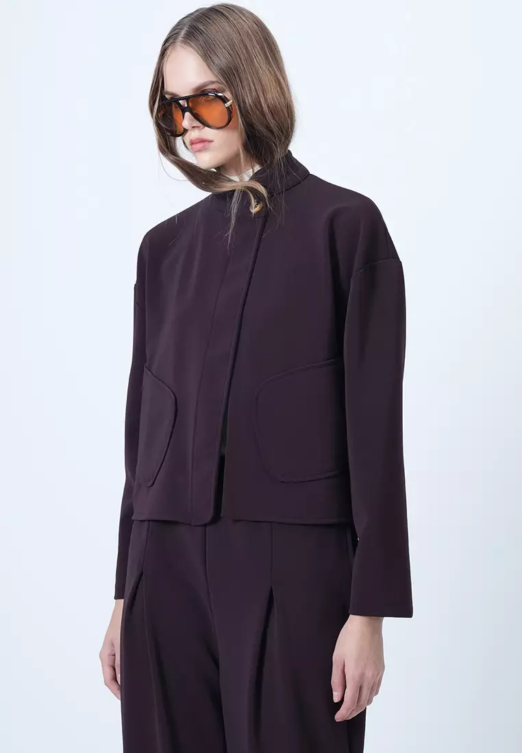 Buttoned Collar Poncho Jacket