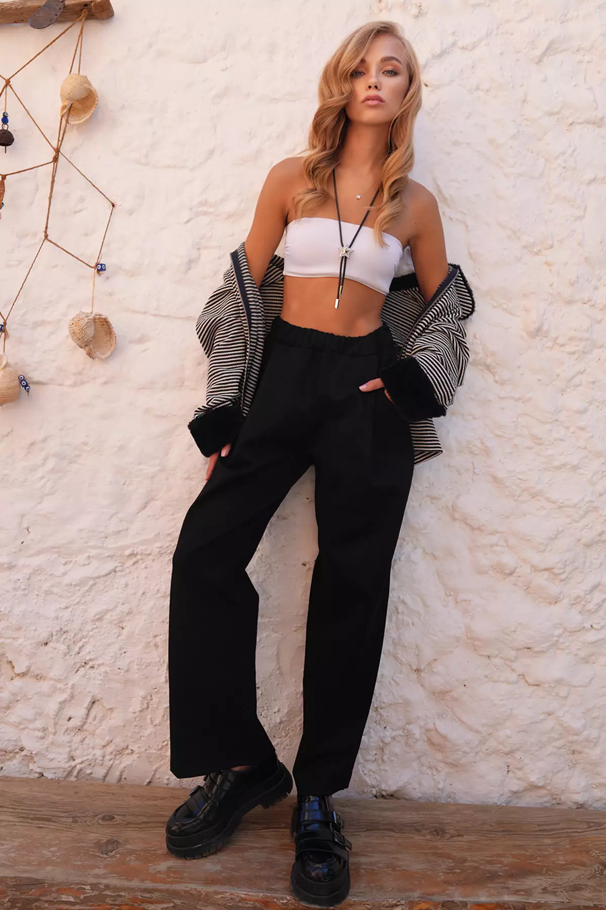 Women's Black Pleated Detailed Knitted Palazzo Pants Alc-X14535