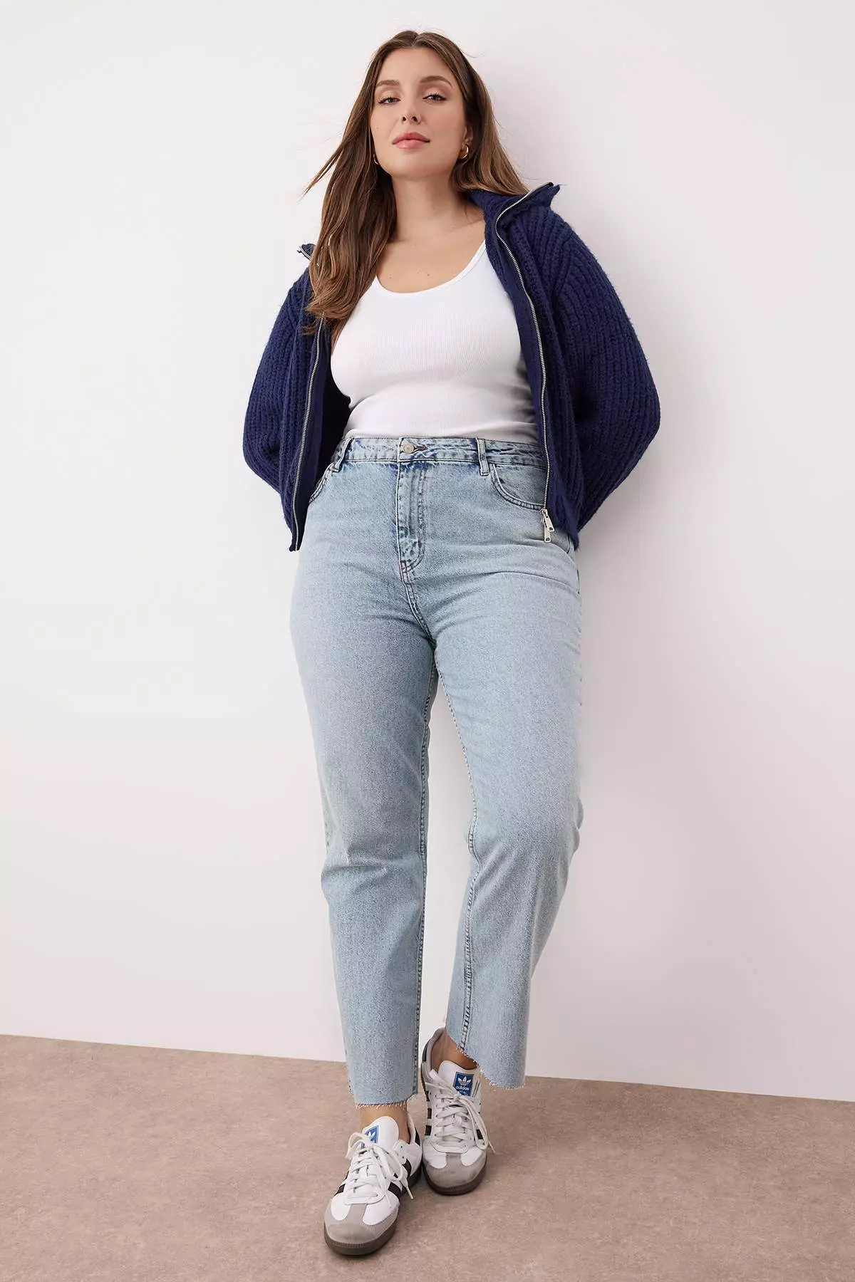 Light Blue Cut-Out High Waist Straight Fit Plus Size Jeans