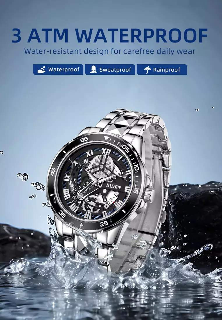 Jam Tangan Pria Original Kalendar Anti Air Tali Stainless Steel Jam Tangan Cowok silverblack