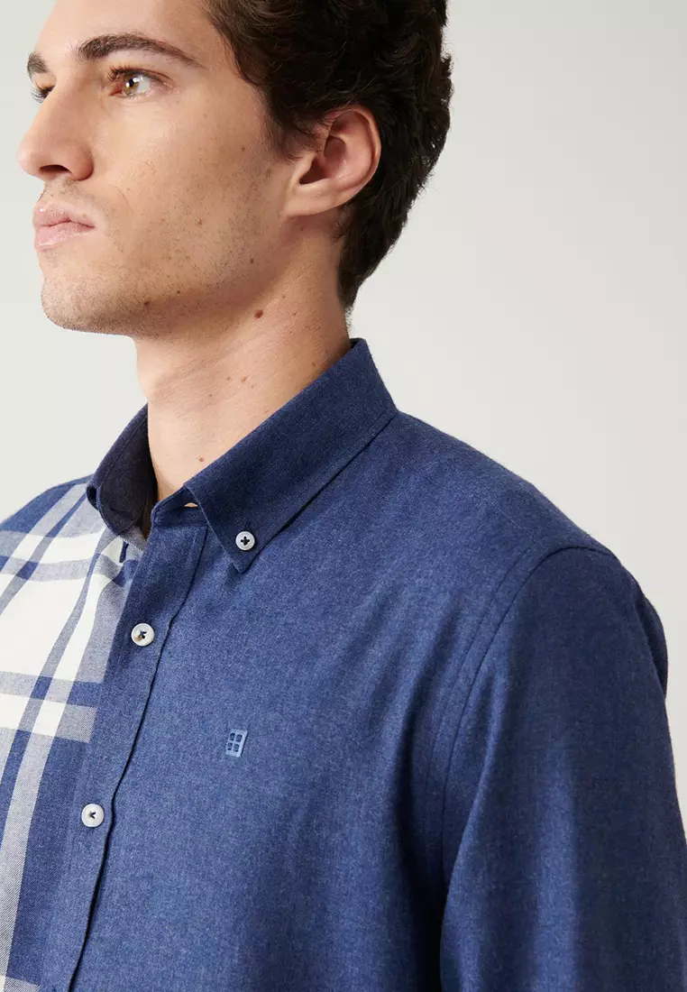 Men's Navy Blue Plaid Flannel Lumberjack Shirt A32Y2119