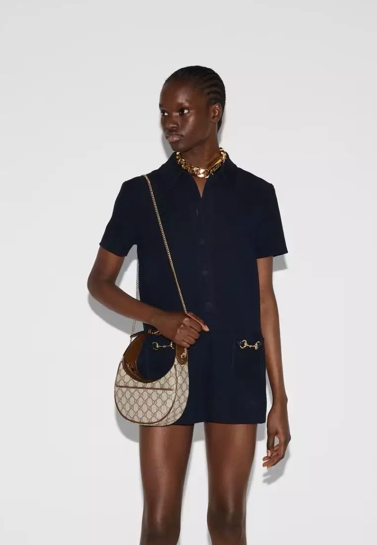 Gucci Half Moon Shaped Mini bag With Interlocking G Beige Ebony