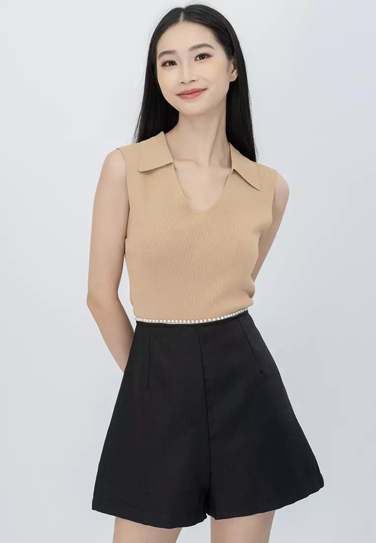 Plain B. Plain B. Knitted Stretchable Collar Sleeveless Cropped Top ...