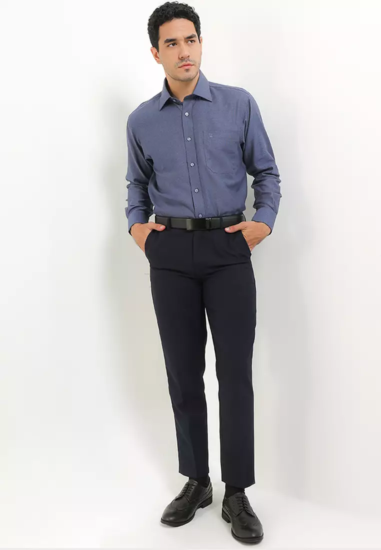 Kemeja Lengan Panjang Pierre Cardin Solid Tide - Blue Formal Look