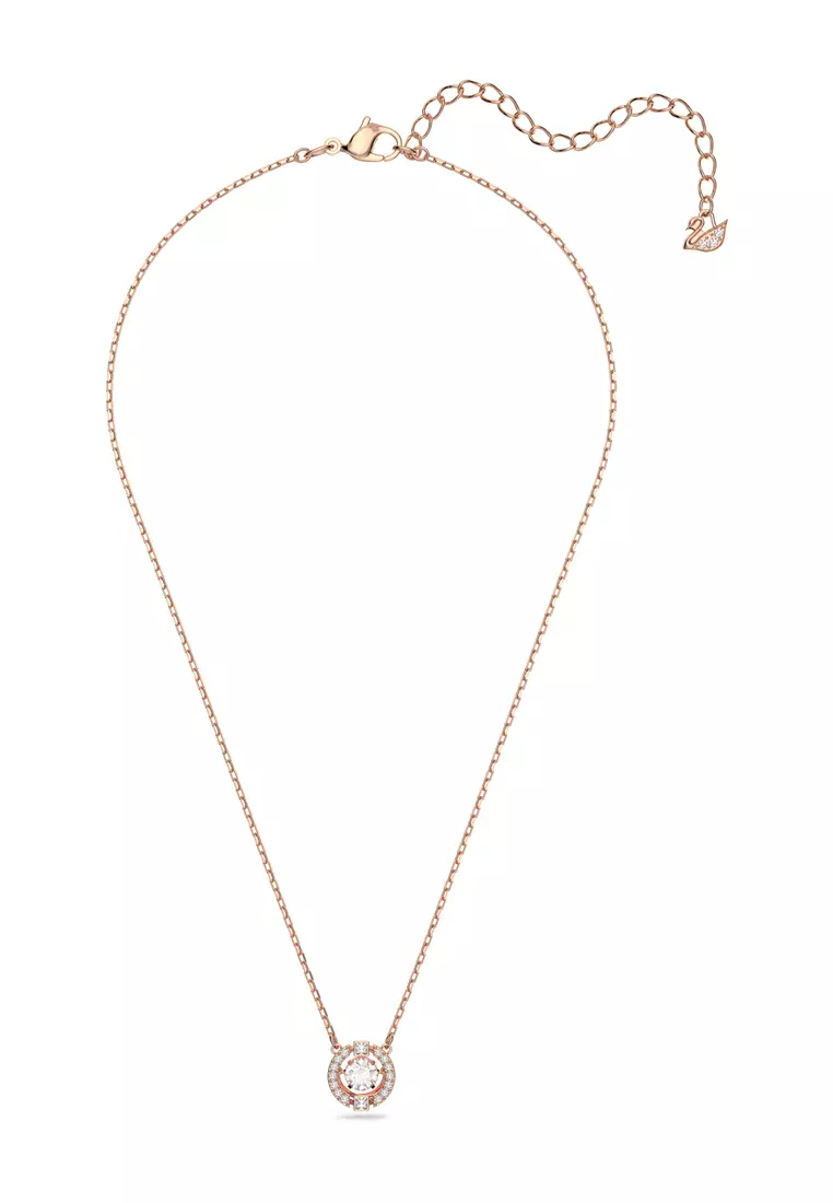 Una necklace, Round cut, White, Rose gold-tone plated