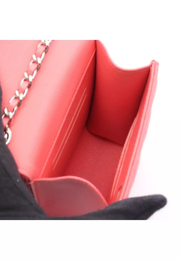 Pre-Loved Chanel Half Coco Mark matelasse phone case chain shoulder bag Caviar skin Pink red silver hardware