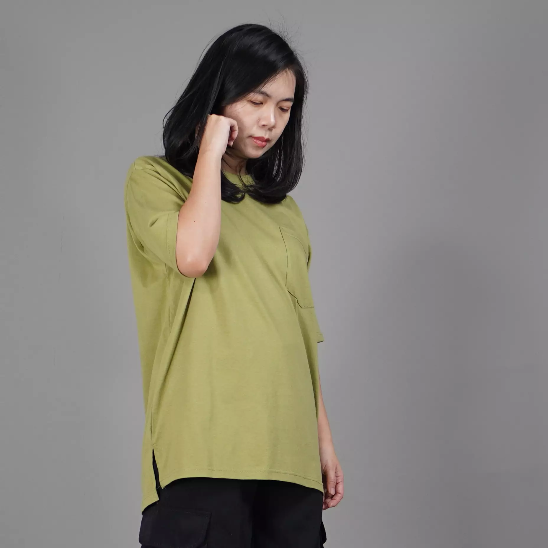  DANIELA Cotton Oversize TShirt Kaos Oversize Wanita Katun - MATCHA