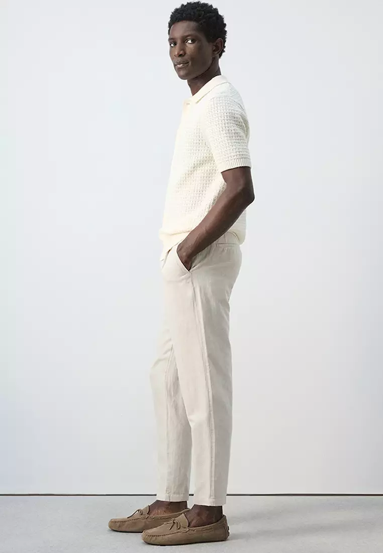 修身剪裁 短版亞麻棉質長褲