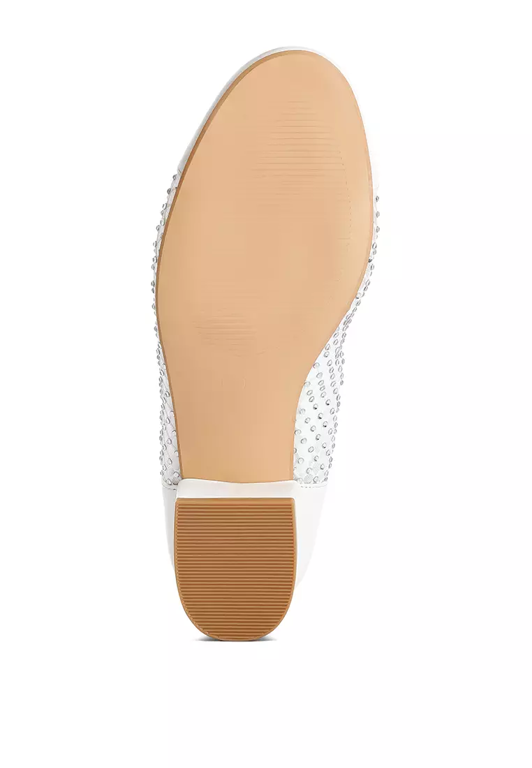 Rhinestone Detail Mesh Ballerinas in White